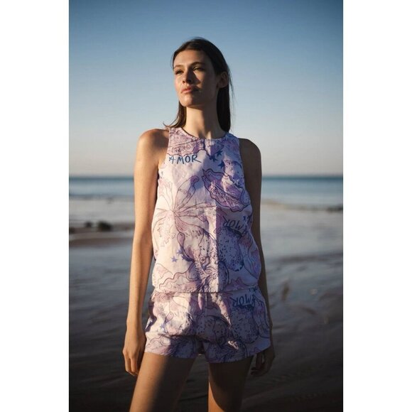 LAS SUREÑAS Amor Blue Pink Cotton & Linen Tank size XS NWOT - Picture 1 of 7